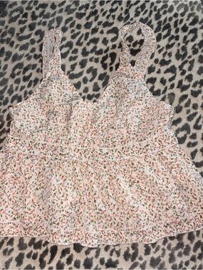 Women’s Pink Floral Ruffle Cami Tank Top